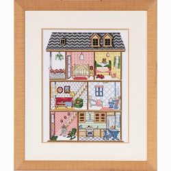 Broderi (billede) med hjt dukkehus  - 92-7434